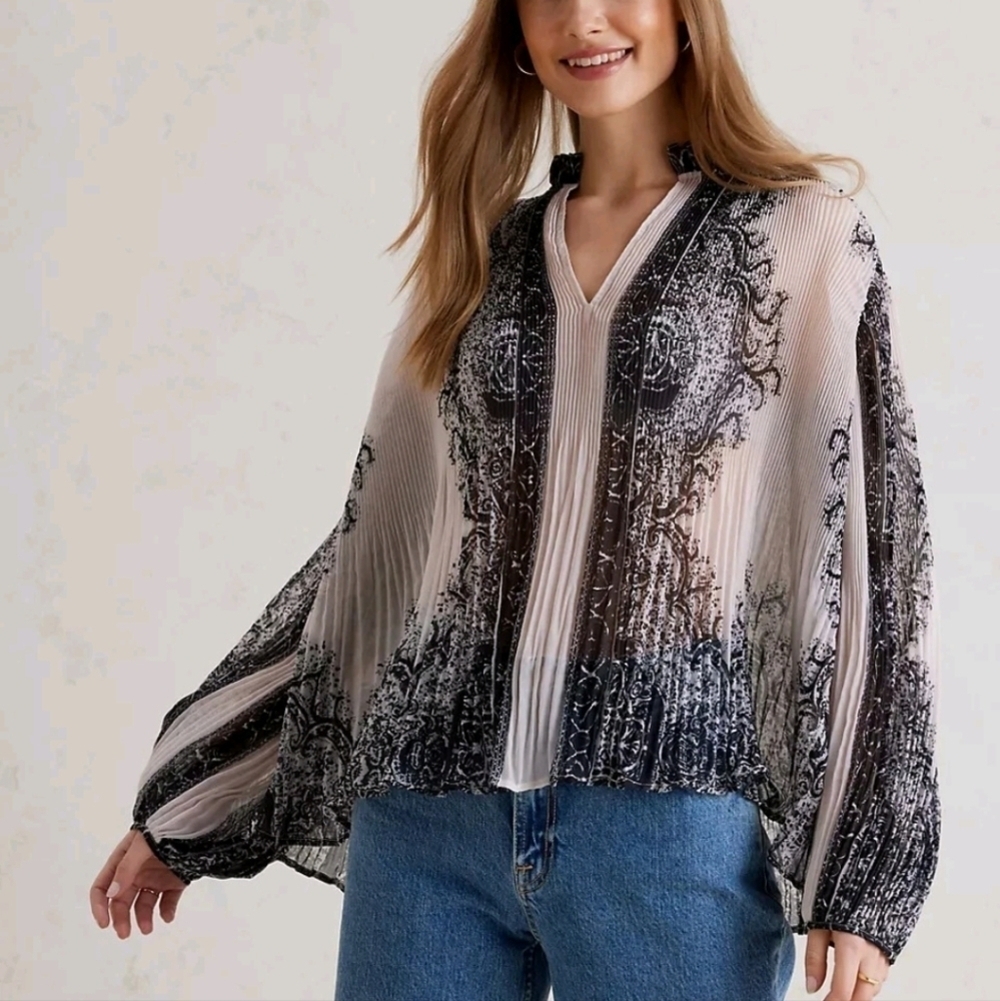 NWT Anthropologie Forever That Girl Sheer Blouson Printed Top - Picture 2 of 11